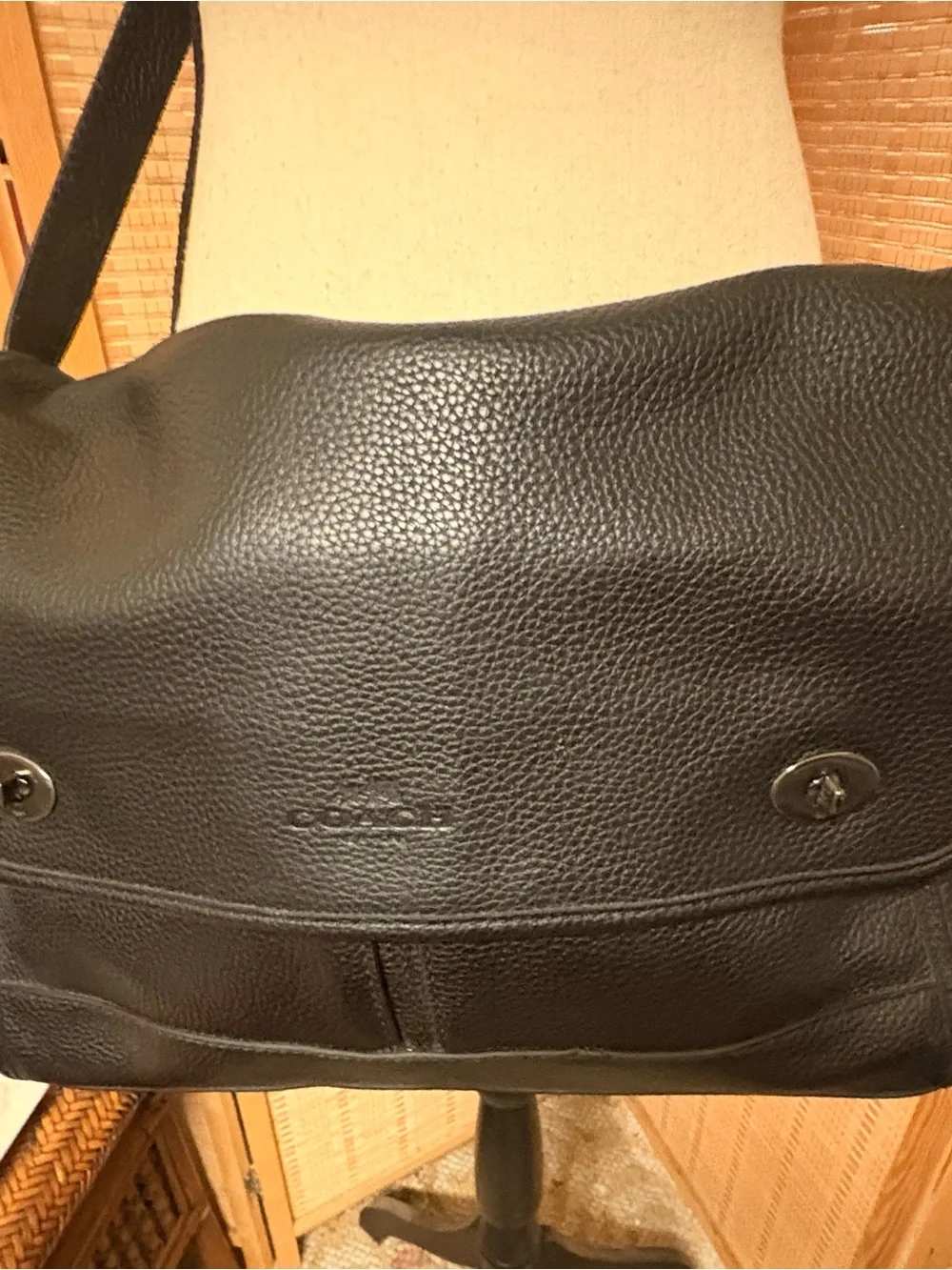 Authentic COACH Crosby Black Pebbled Leather Messenger Bag Briefcase 71222